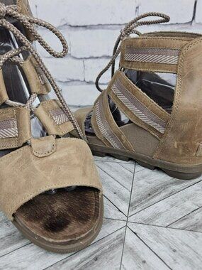 Sorel Womens 10 NL3272 Lace-Up Wedge Sandals Brown Tan Gladiator Gorpcore Boho